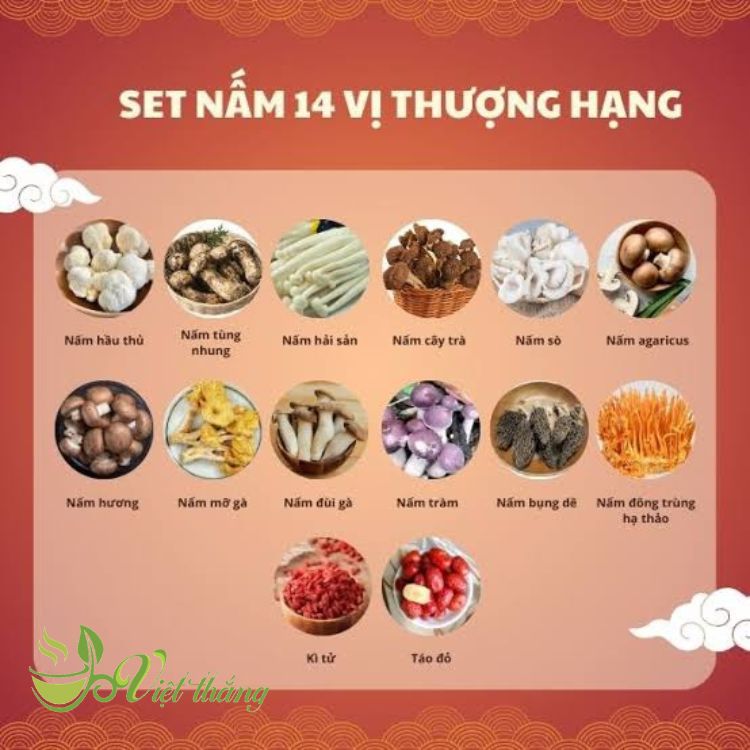 Nguyên liệu của set canh nấm 14 vị